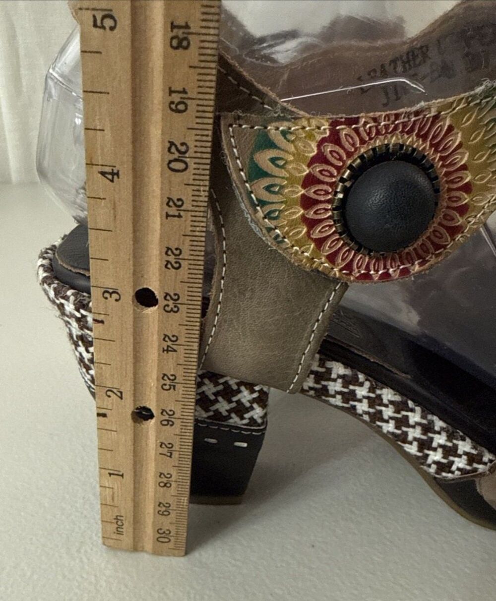 L'Artiste Jive BM Sandals Size 7.5-8 Euro 38 Black Red Tan Boho Retro - Picture 6 of 16
